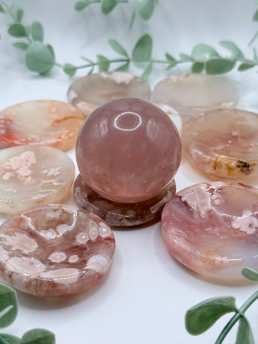 Flower Agate Ring Dish/Sphere Stand (Warm Tone)
