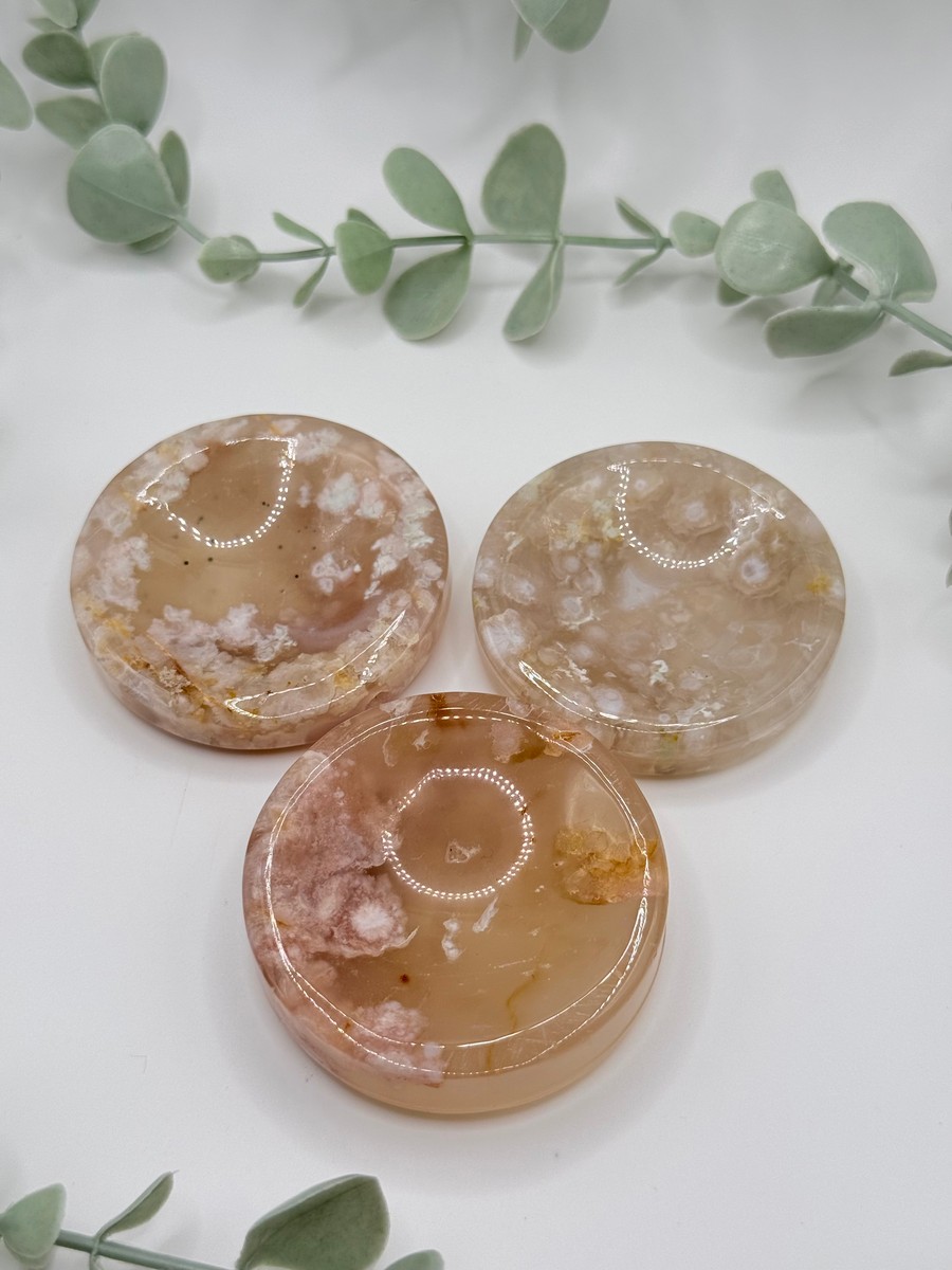 Flower Agate Ring Dish/Sphere Stand (Warm Tone)