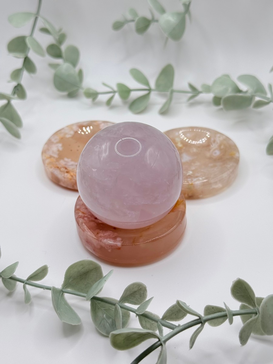 Flower Agate Ring Dish/Sphere Stand (Warm Tone)
