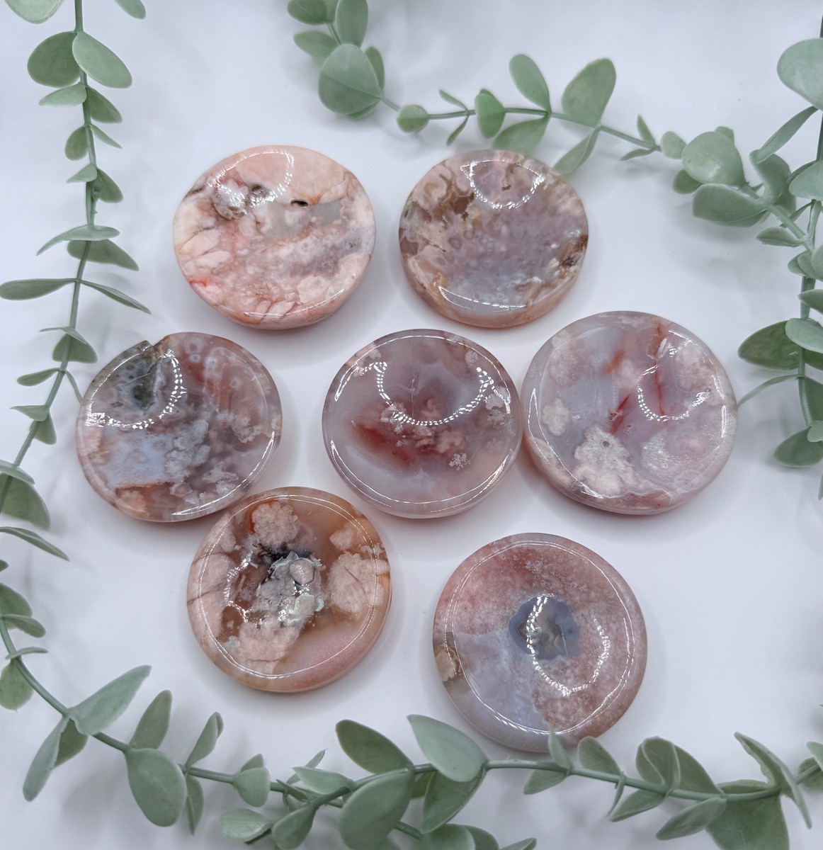 Flower Agate Ring Dish/Sphere Stand (Cool Tone)
