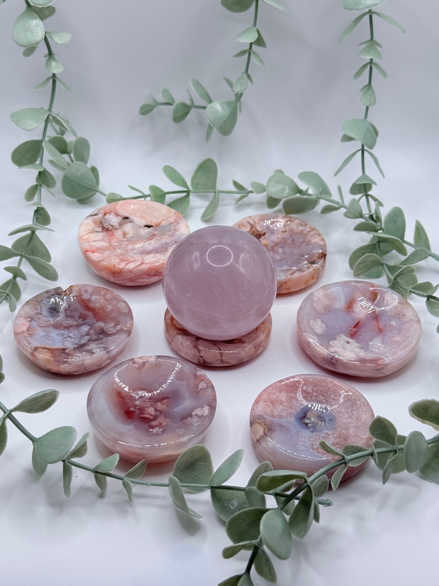Flower Agate Ring Dish/Sphere Stand (Cool Tone)