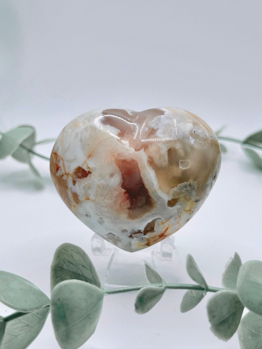 Flower Agate Puffy Heart