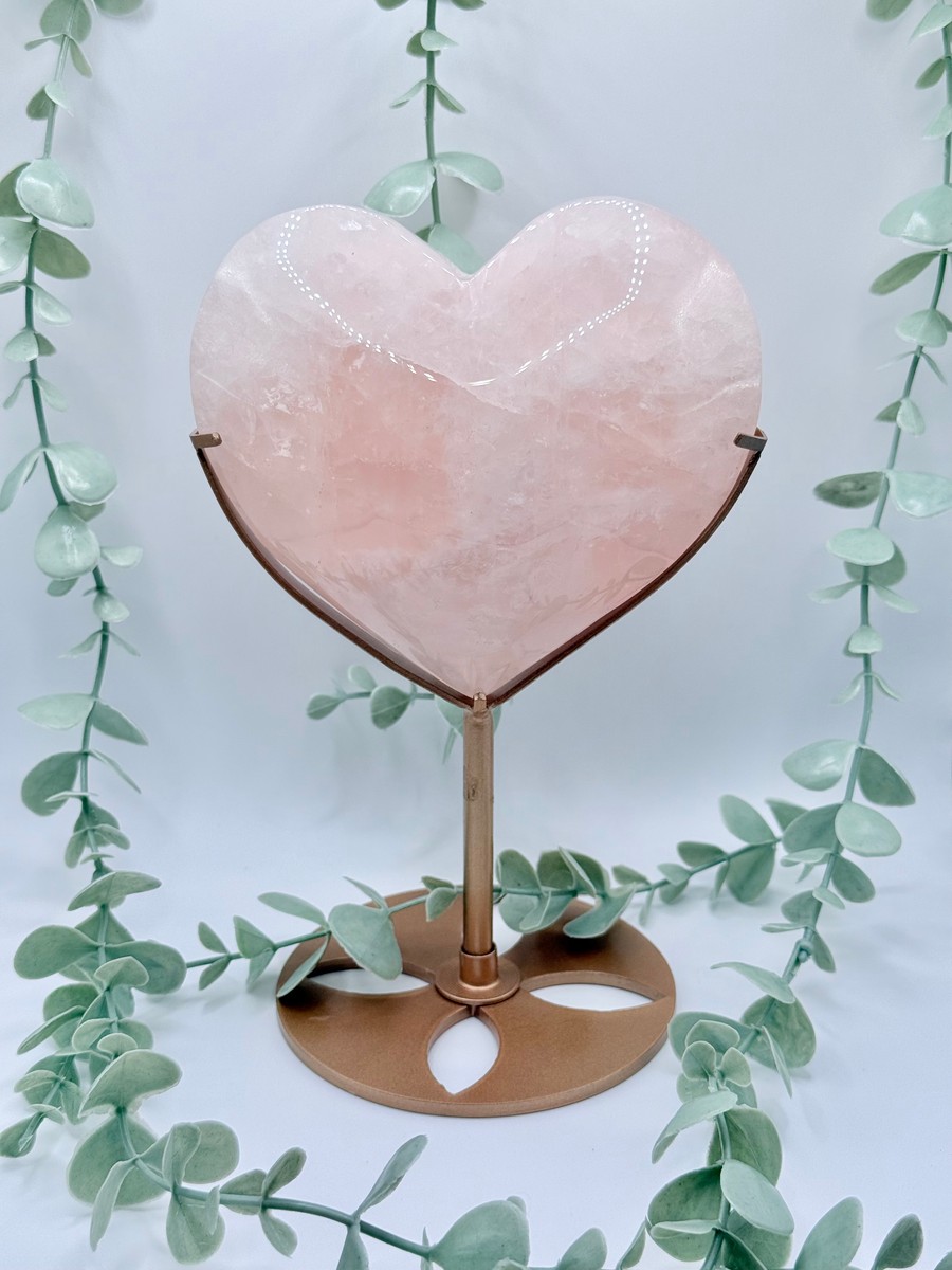 XL Rose Quartz Heart On Stand