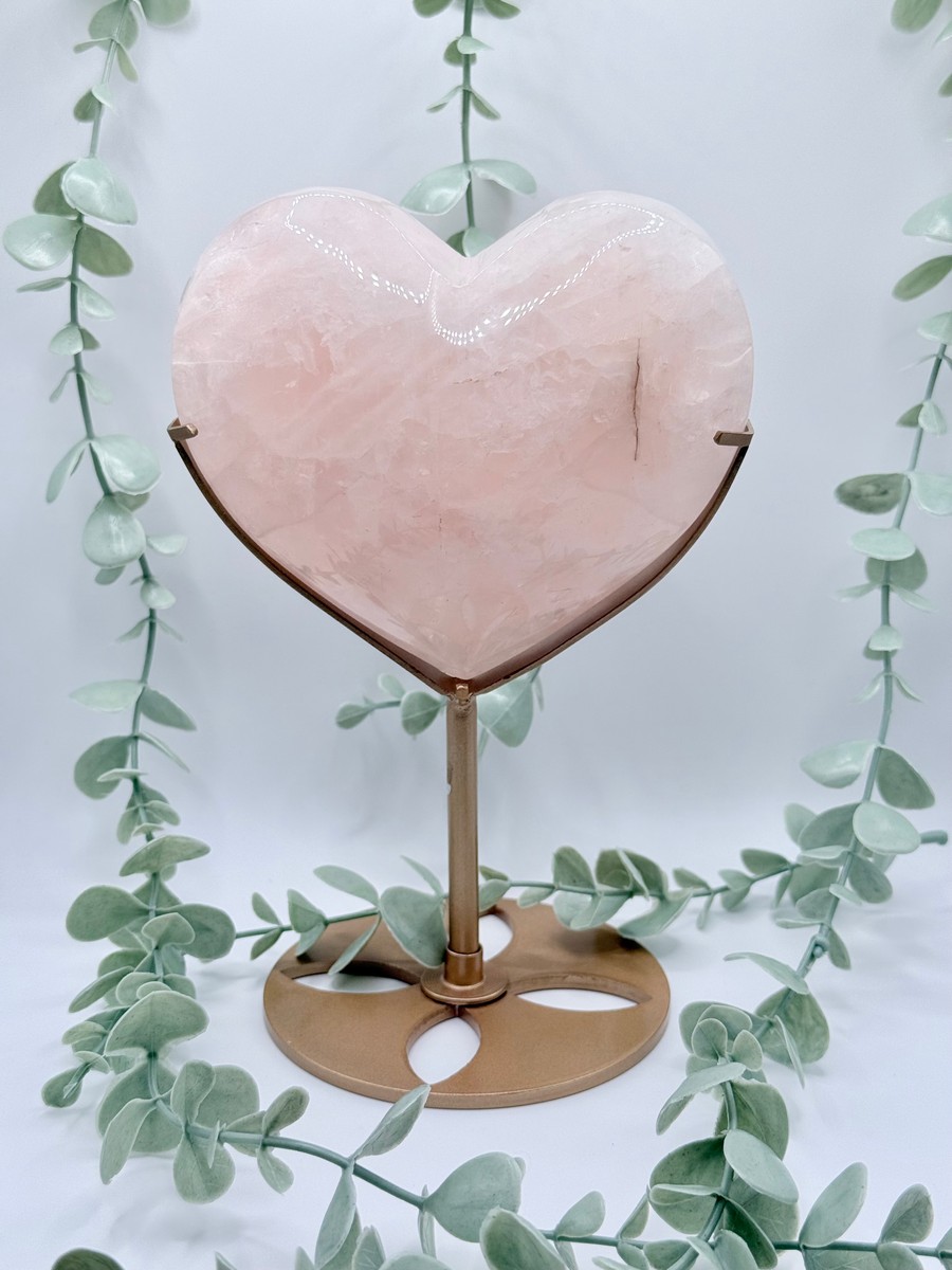 XL Rose Quartz Heart On Stand