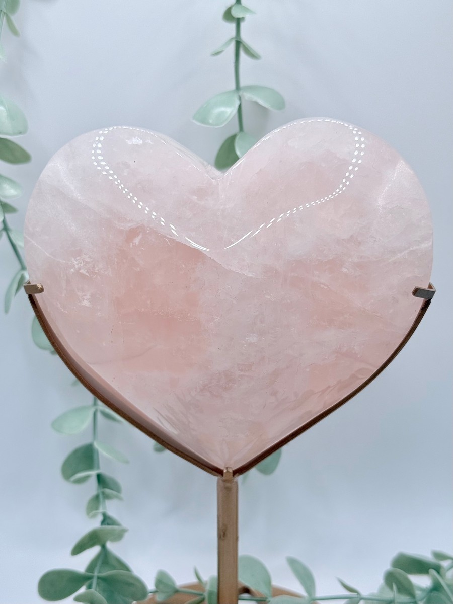 XL Rose Quartz Heart On Stand