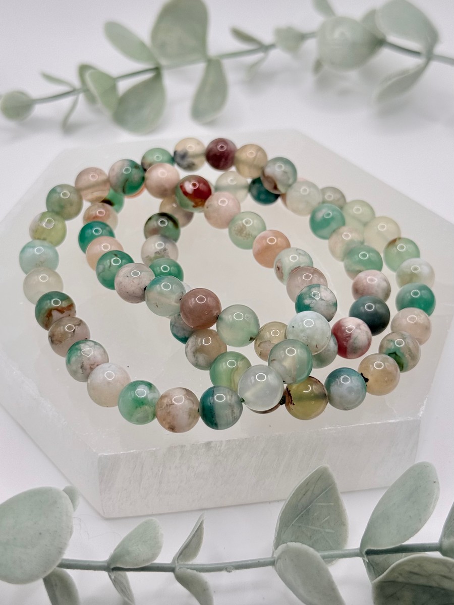 8mm Green Flower Agate Bracelet