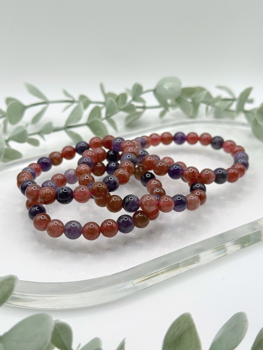 8mm Amethyst & Strawberry Quartz Bracelet