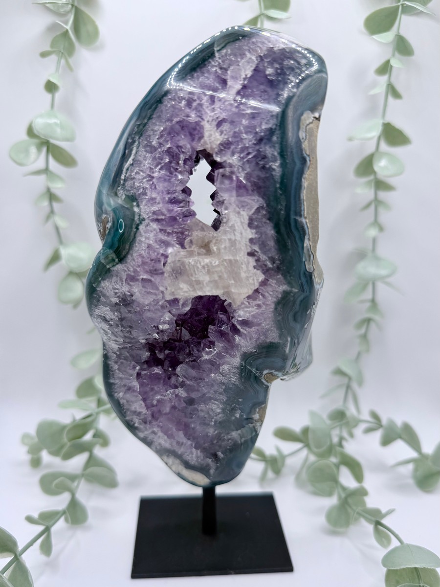 Brazilian Blue/Green Agate and Amethyst Geode