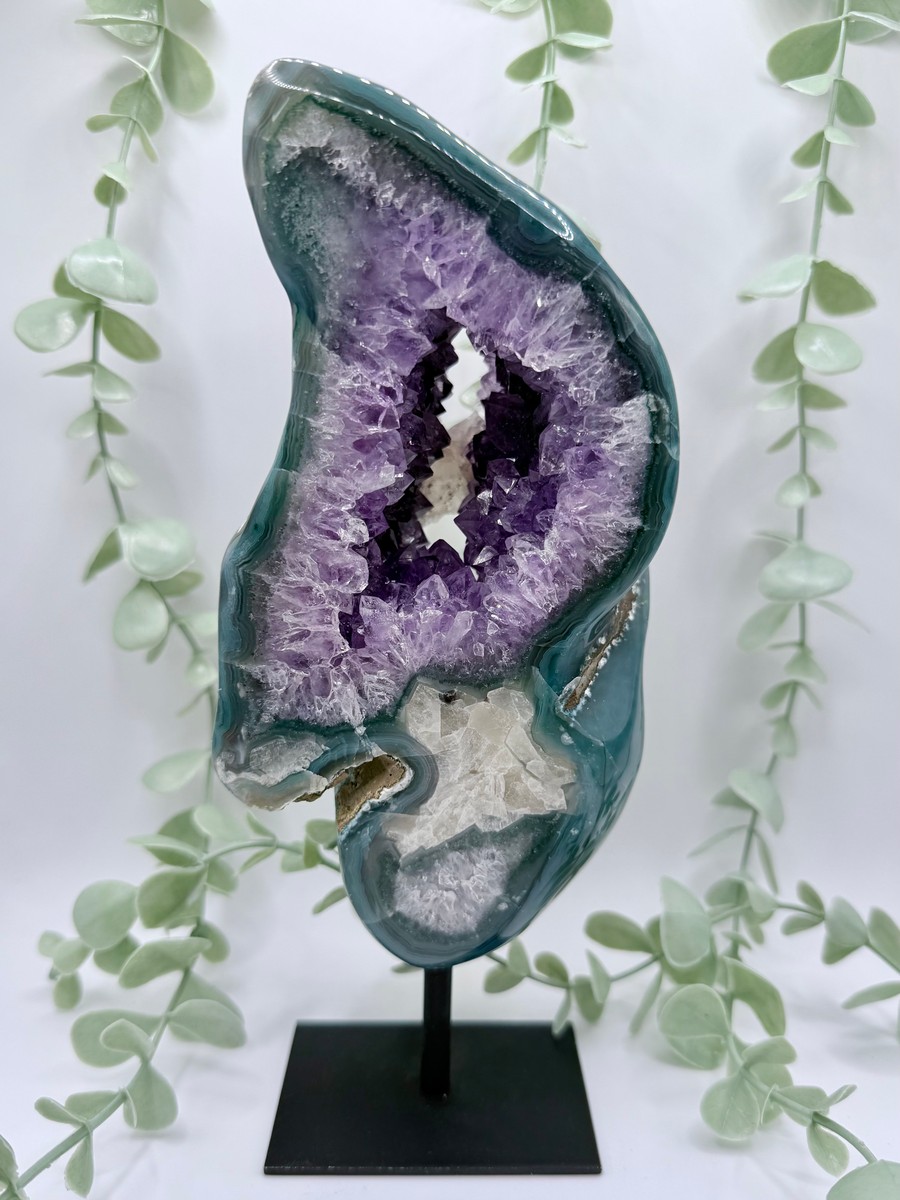 Brazilian Blue/Green Agate and Amethyst Geode
