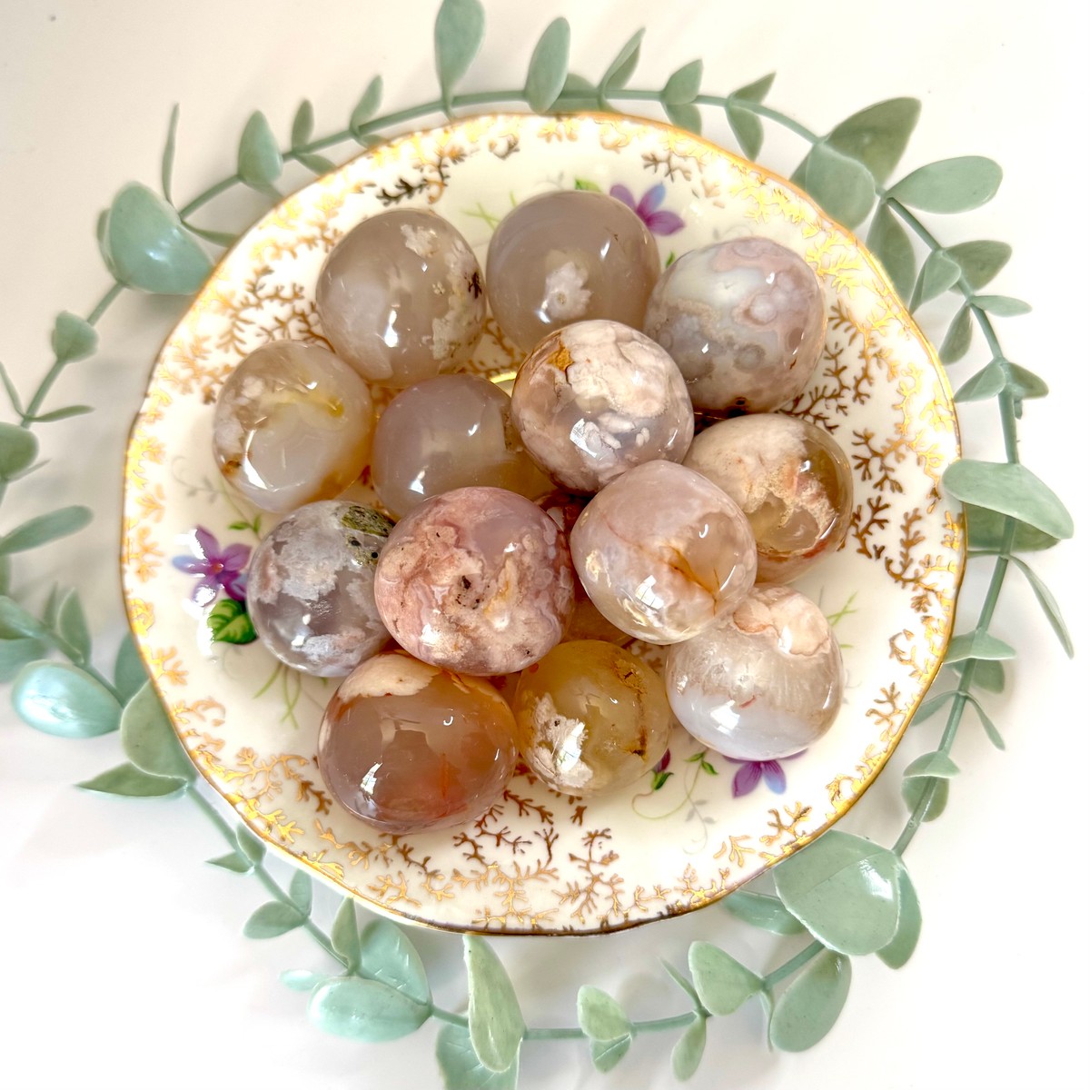 Flower Agate Rounded Tumbles - Set of 2