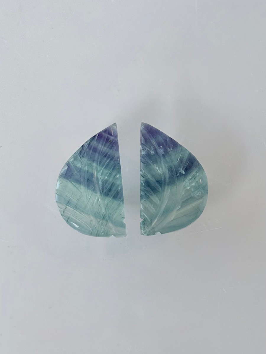Rainbow Fluorite Hand Carved Leaf Set