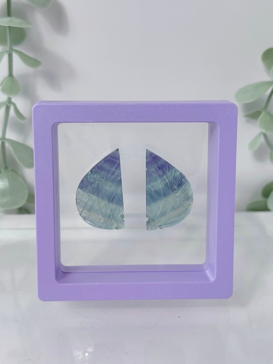 Rainbow Fluorite Hand Carved Leaf Set