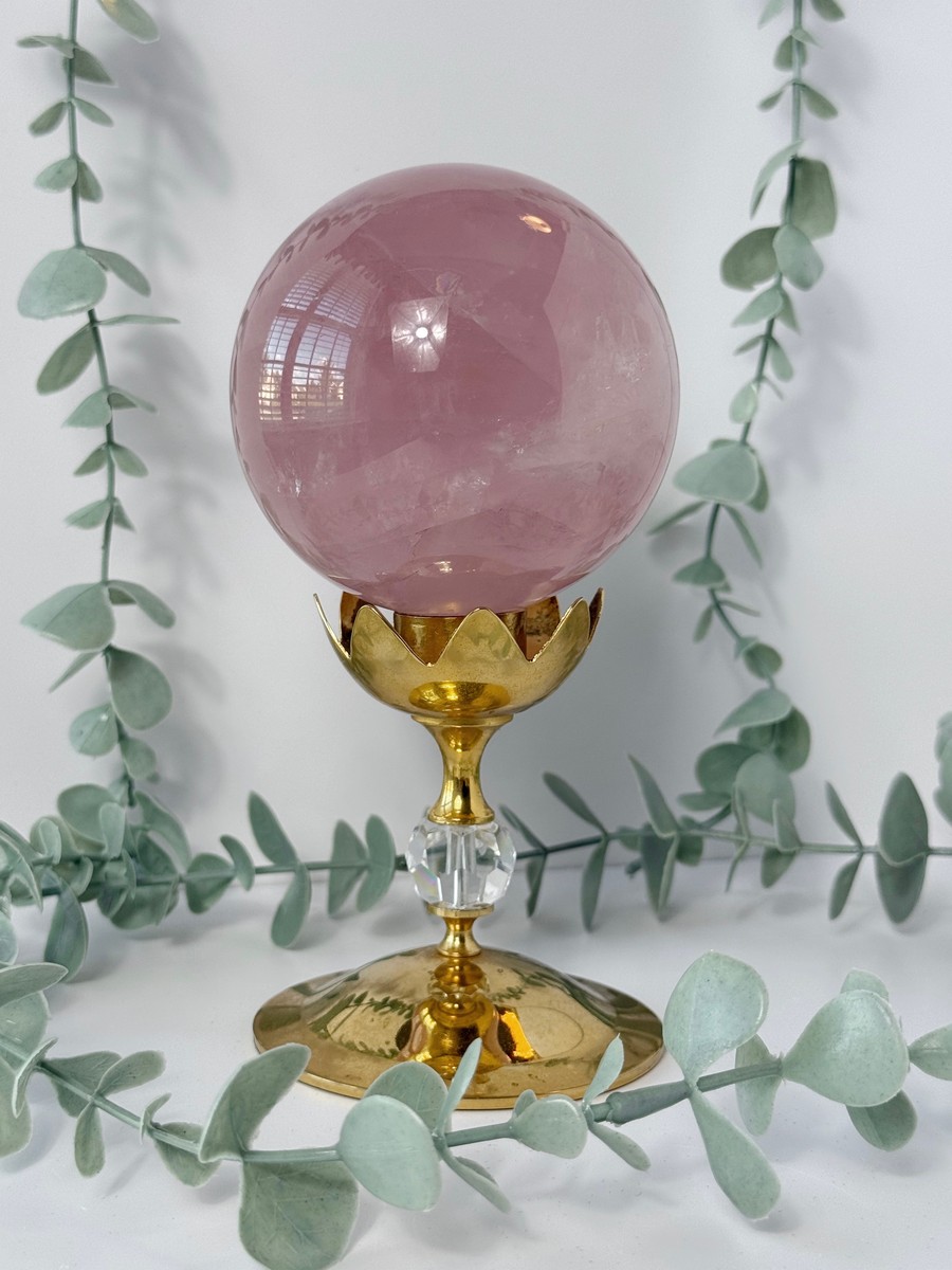 Vintage Solid Brass Sphere/Candle Holder With Faceted Crystal