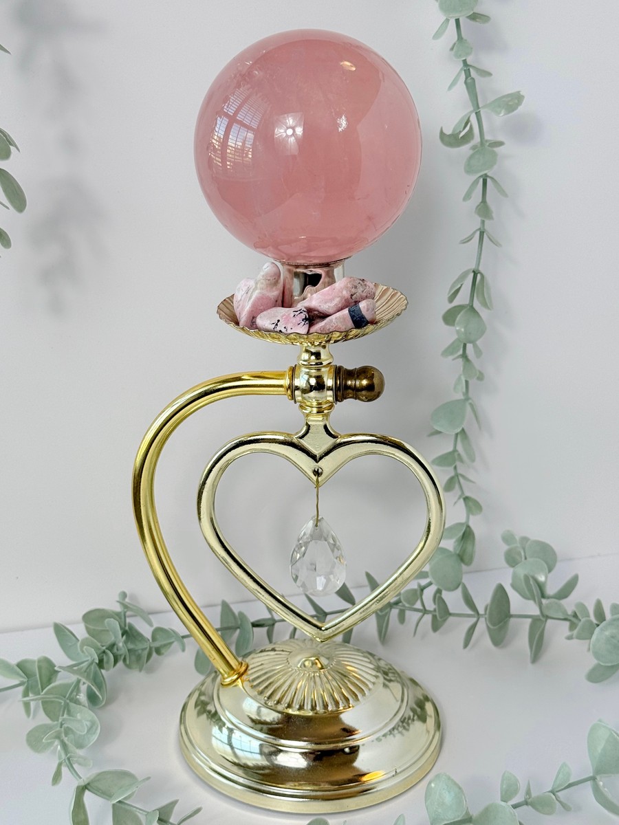 Vintage Gold-Plated Dangling Heart With Crystal Sphere/Candle Holder