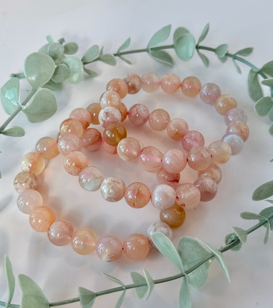 12mm Flower Agate Bracelet