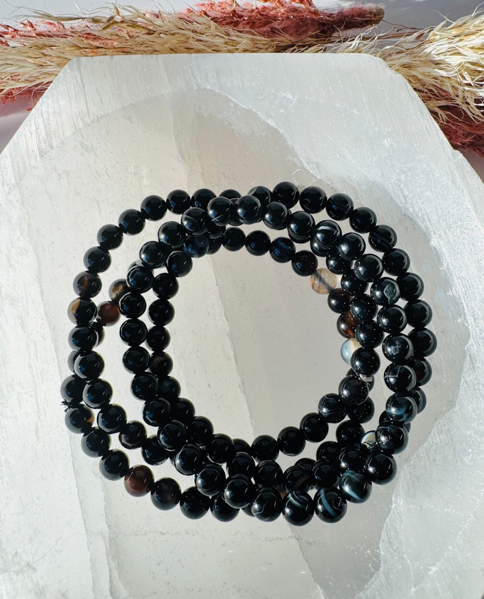 6mm Black Phantom Agate Bracelet