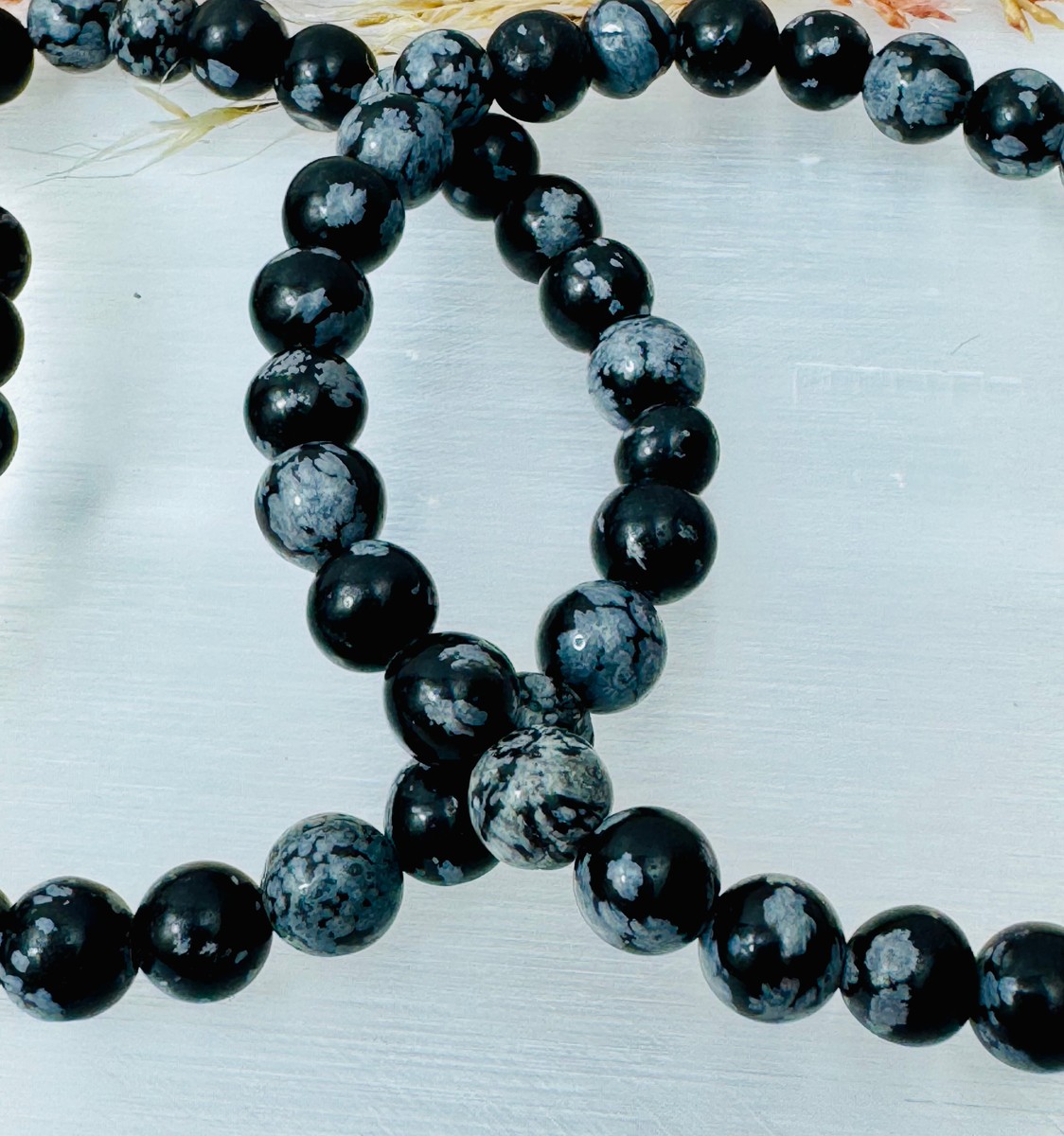6mm Snowflake Obsidian Bracelet