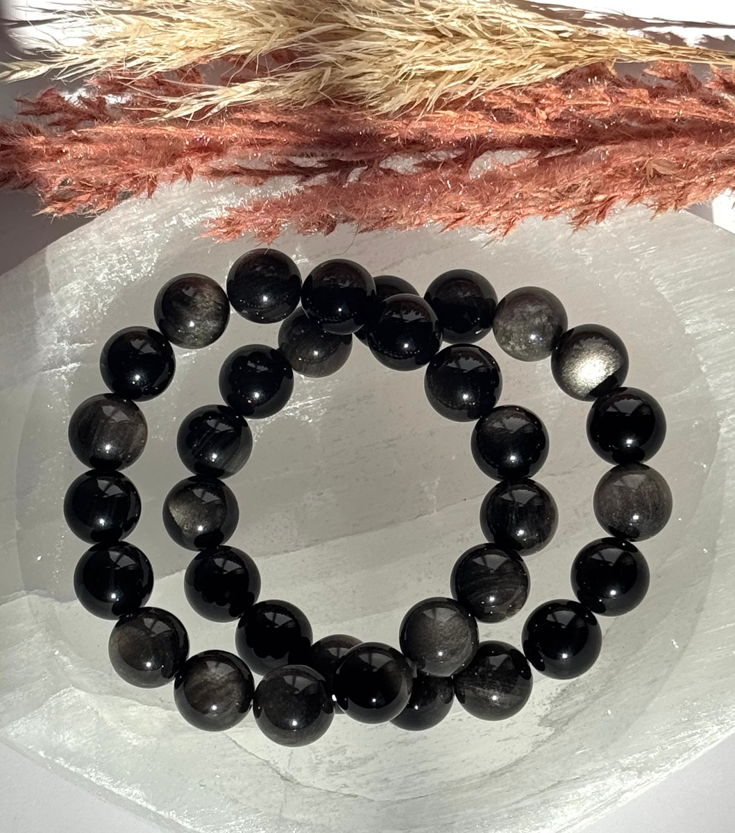 12mm Silver Sheen Obsidian Bracelet