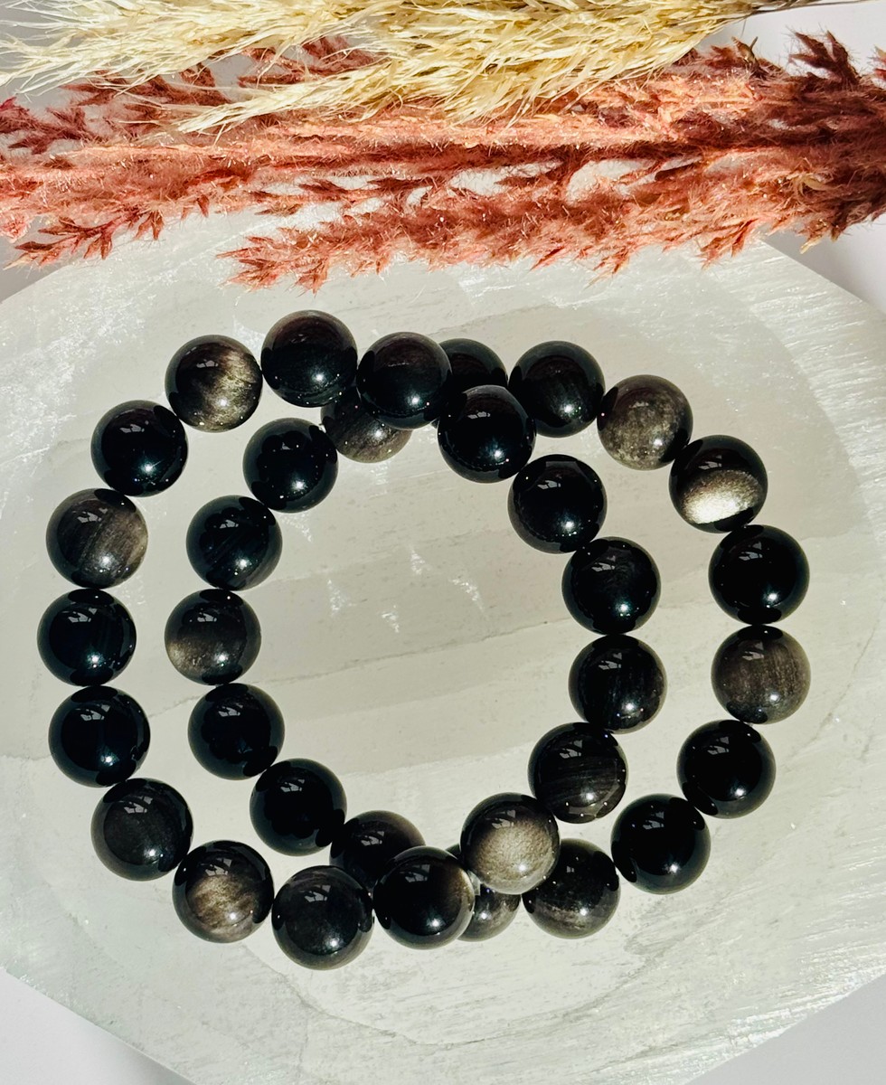 12mm Silver Sheen Obsidian Bracelet