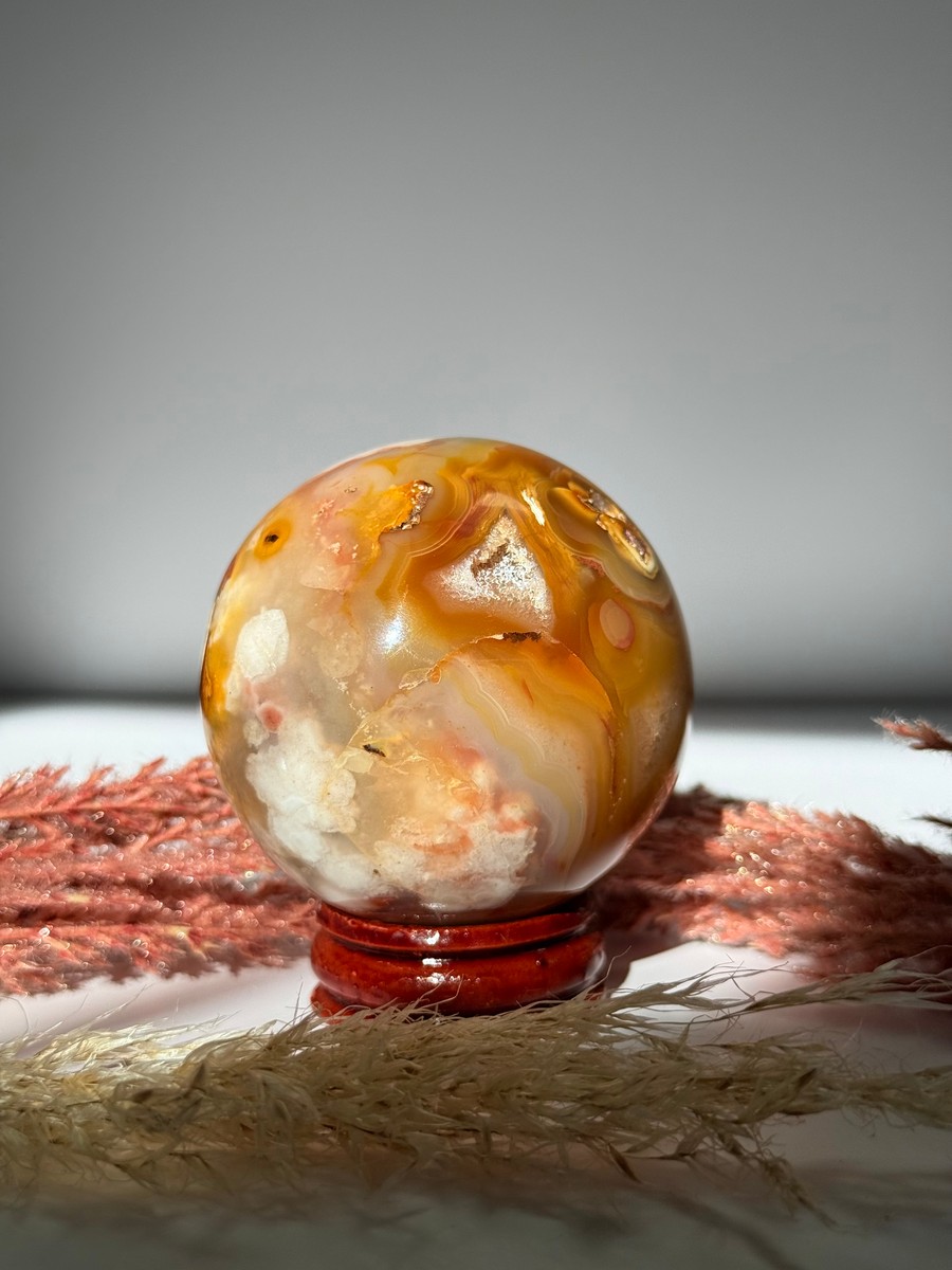 Carnelian and Flower Agate Sphere