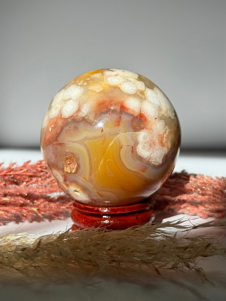 Carnelian and Flower Agate Sphere