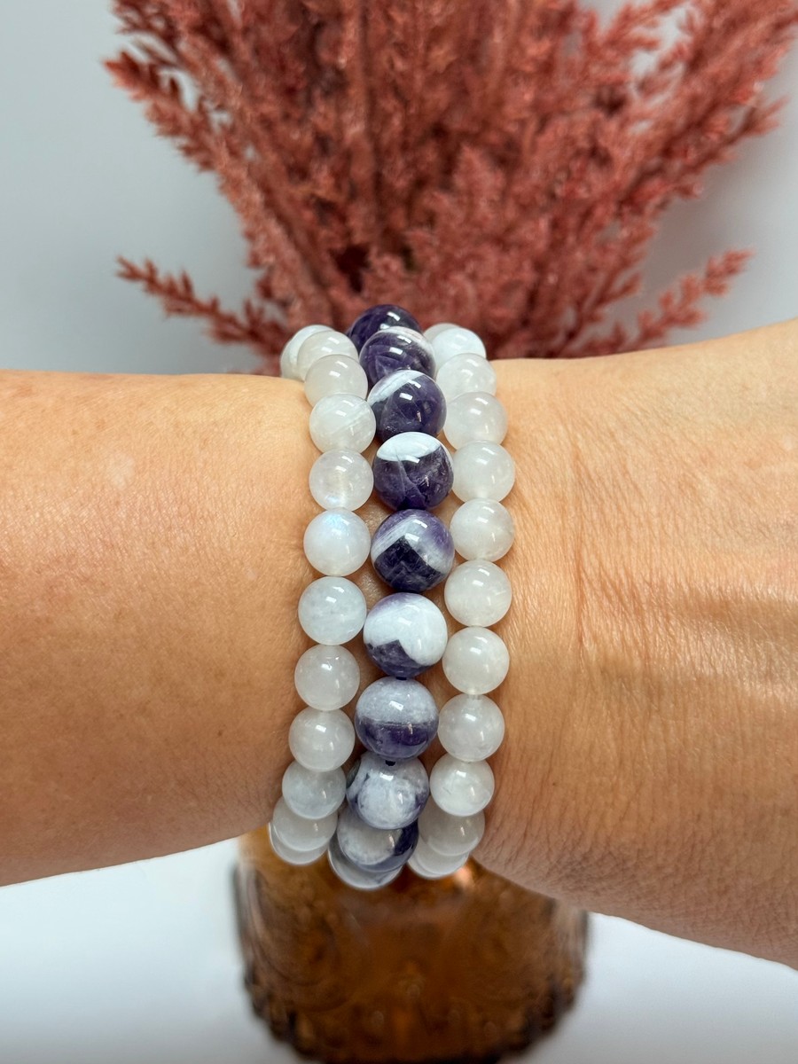 Curated Bracelet stack - White Moonstone & Chevron Amethyst