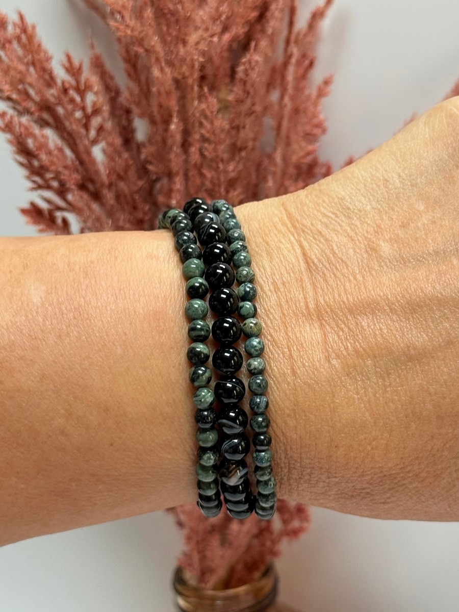 Curated Bracelet stack - Kambaba Jasper & Black Phantom Agate