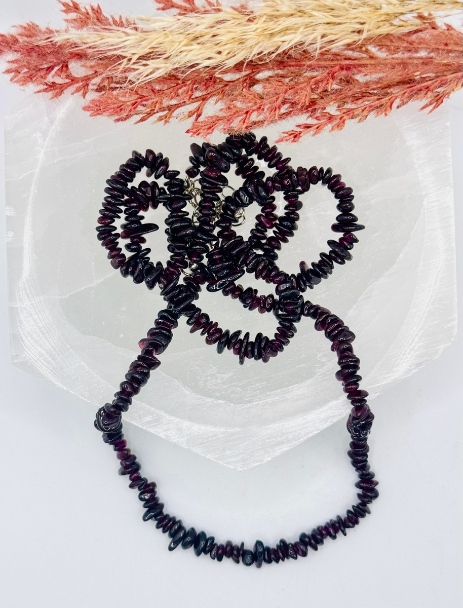 Deep Red Garnet Chip Bead Necklace