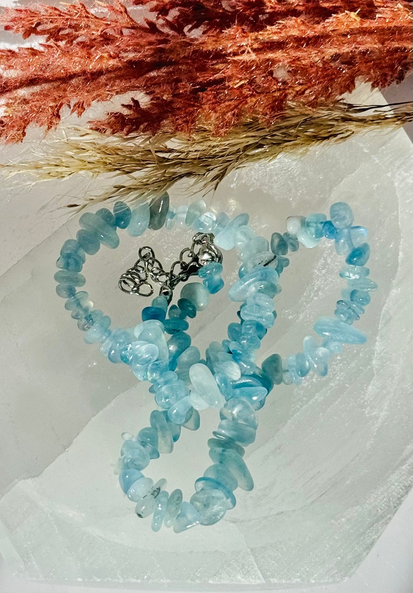 Aquamarine Chip Bead Necklace