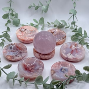 Flower Agate Ring Dish/Sphere Stand (Cool Tone)