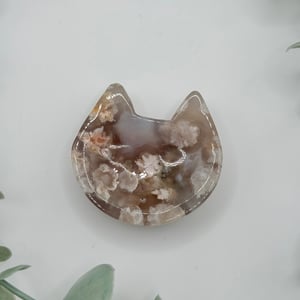 Flower Agate Cat Head Ring Dish/Sphere Stand