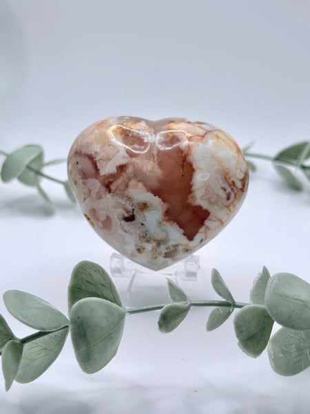 Flower Agate Puffy Heart