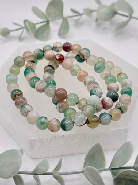 8mm Green Flower Agate Bracelet