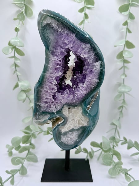 Brazilian Blue/Green Agate and Amethyst Geode