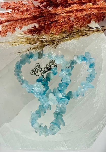 Aquamarine Chip Bead Necklace
